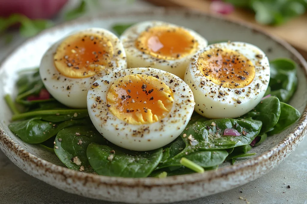 Boiled eggs with spinach