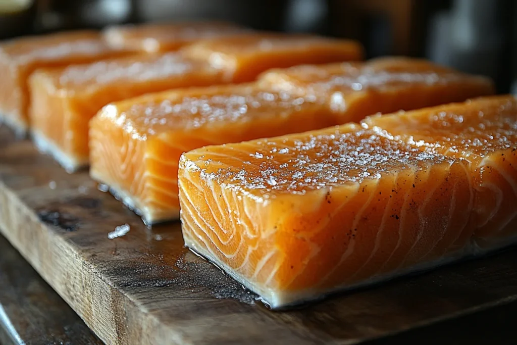 Freezer burned salmon fillets