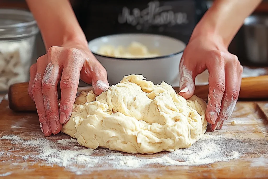 Kneading dough on surface