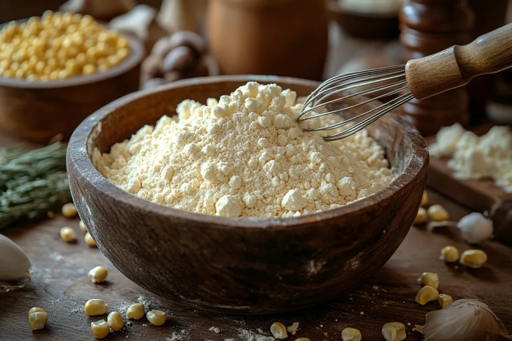 Mixing crust dust ingredients.
