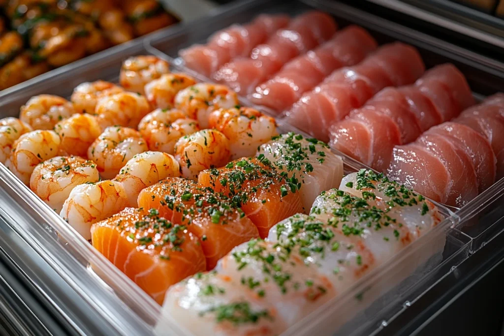Organized frozen seafood drawer