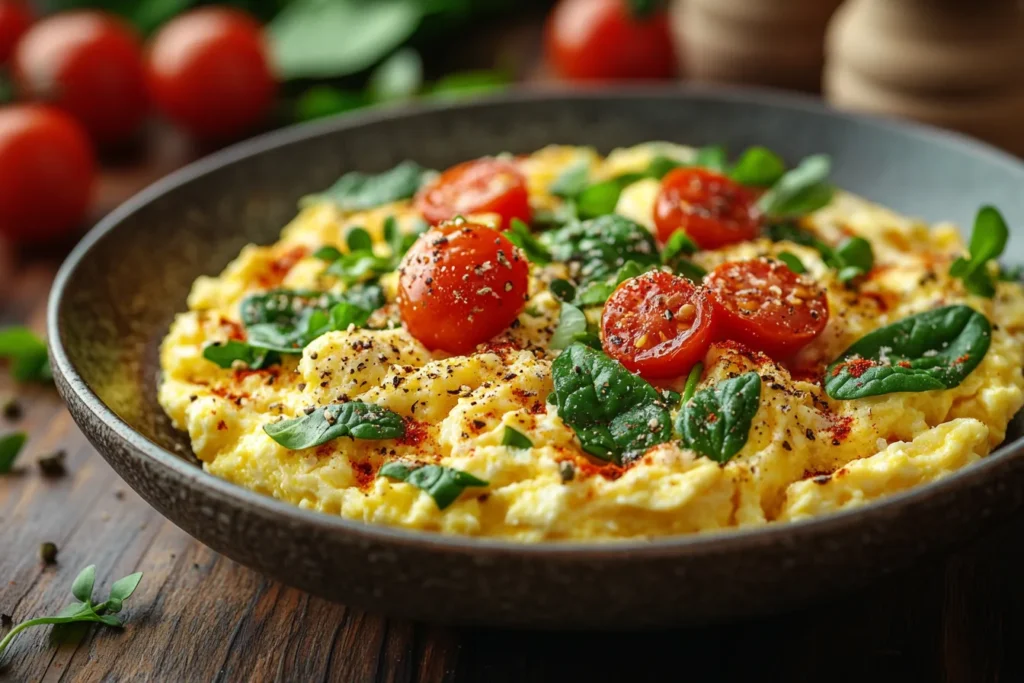 Scrambled eggs with spinach