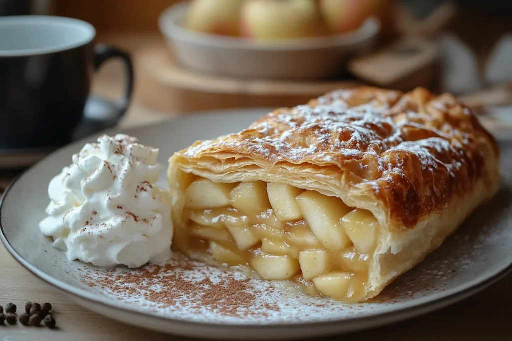 Sliced apple strudel dessert