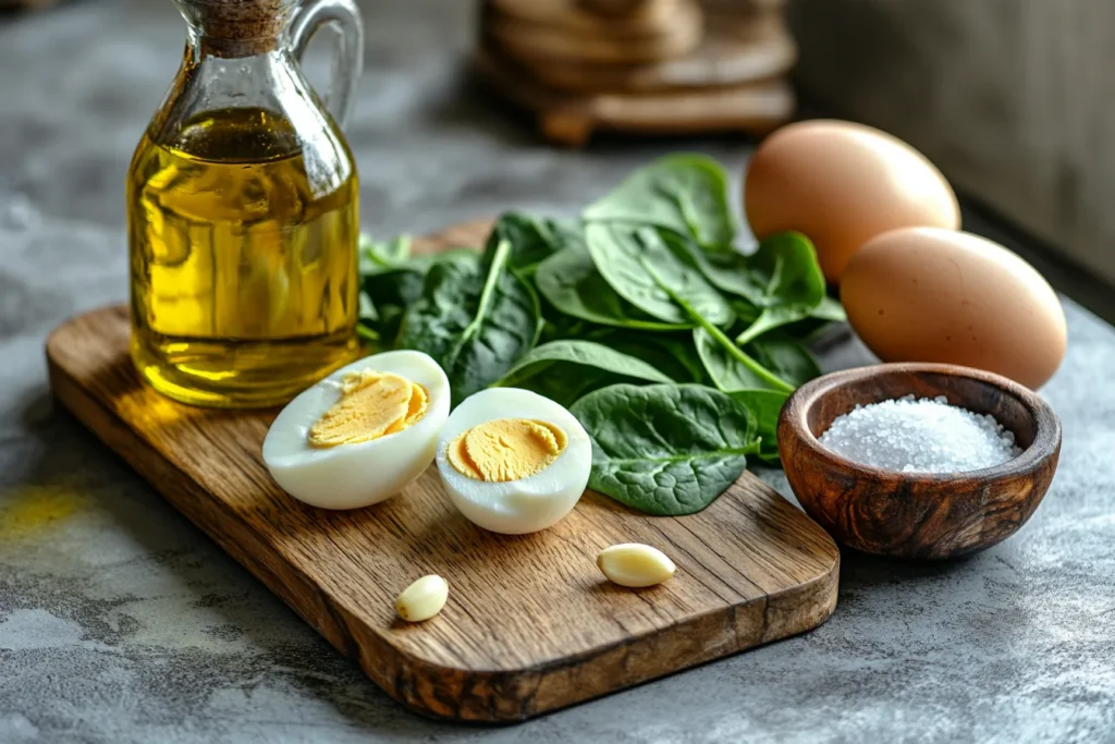 Spinach and eggs ingredients.