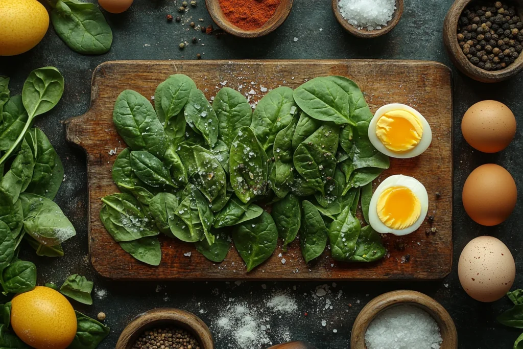Spinach eggs cooking prep