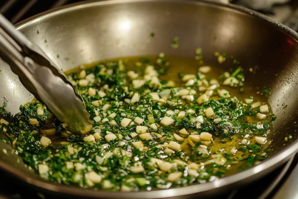 Spinach wilting with garlic.