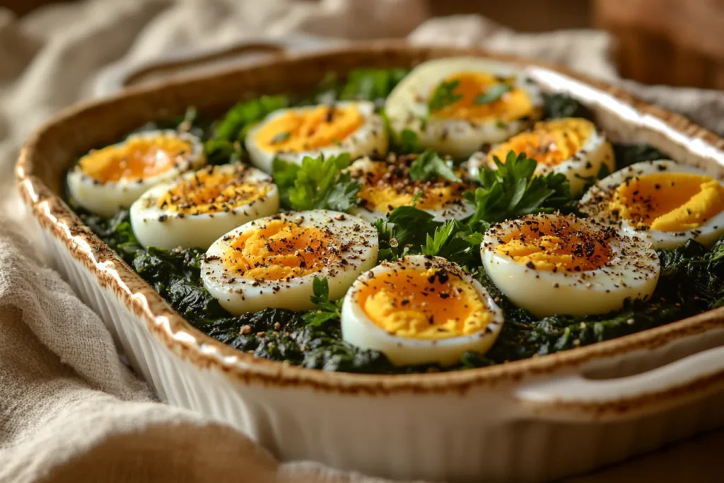 spinach with boiled eggs recipe