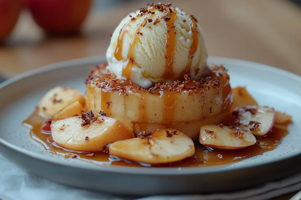 Apple dessert with ice cream